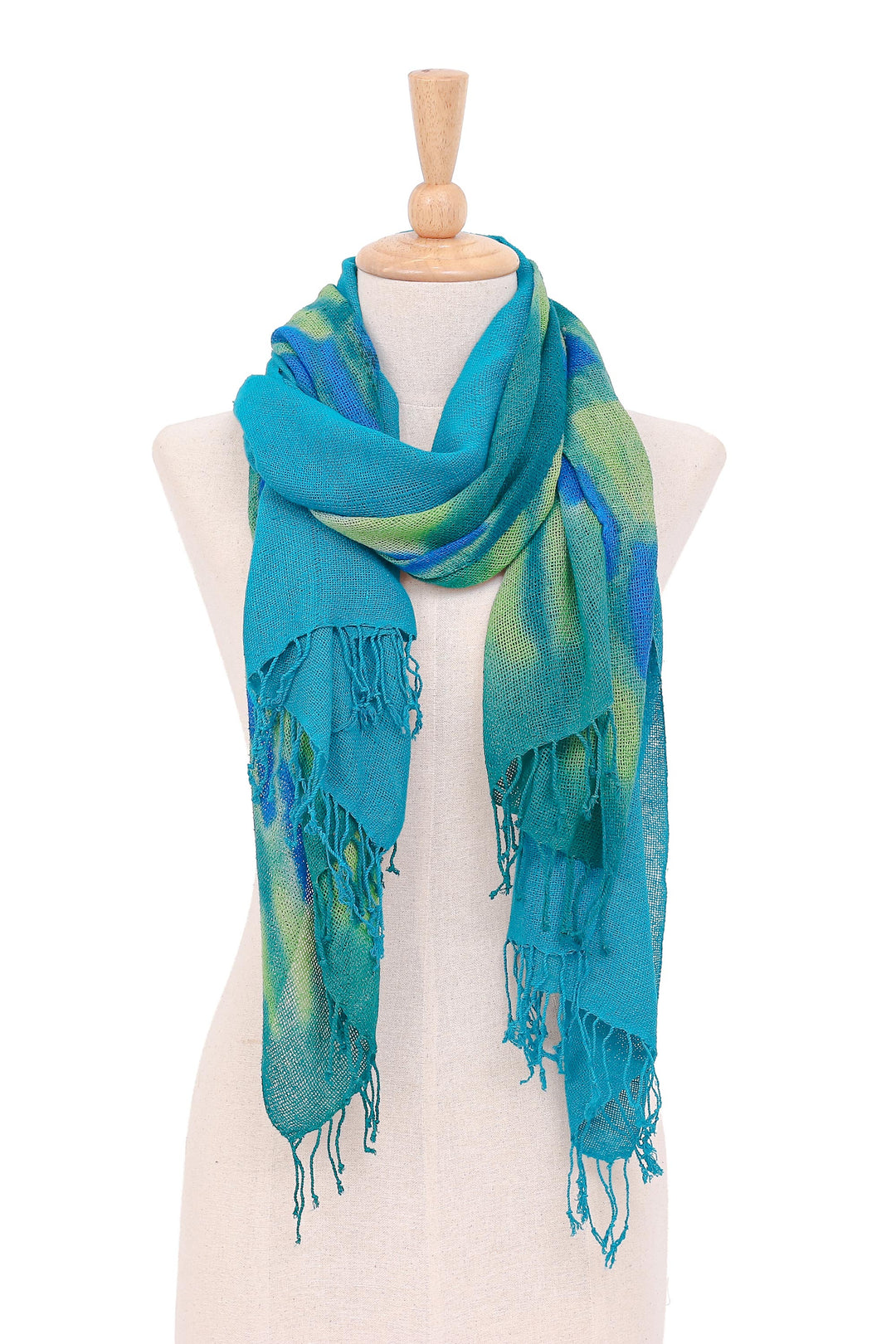 Hand-Woven Batik Silk Scarves in Teal (Pair) - Teal Sea