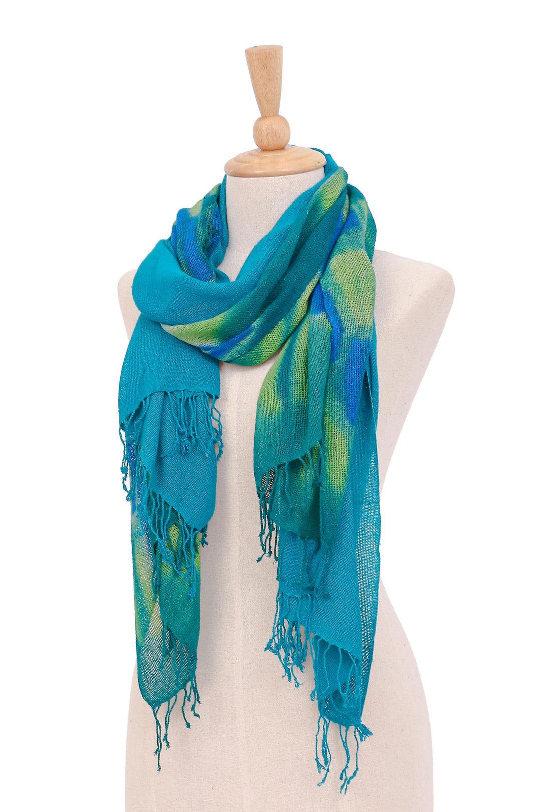 Hand-Woven Batik Silk Scarves in Teal (Pair) - Teal Sea