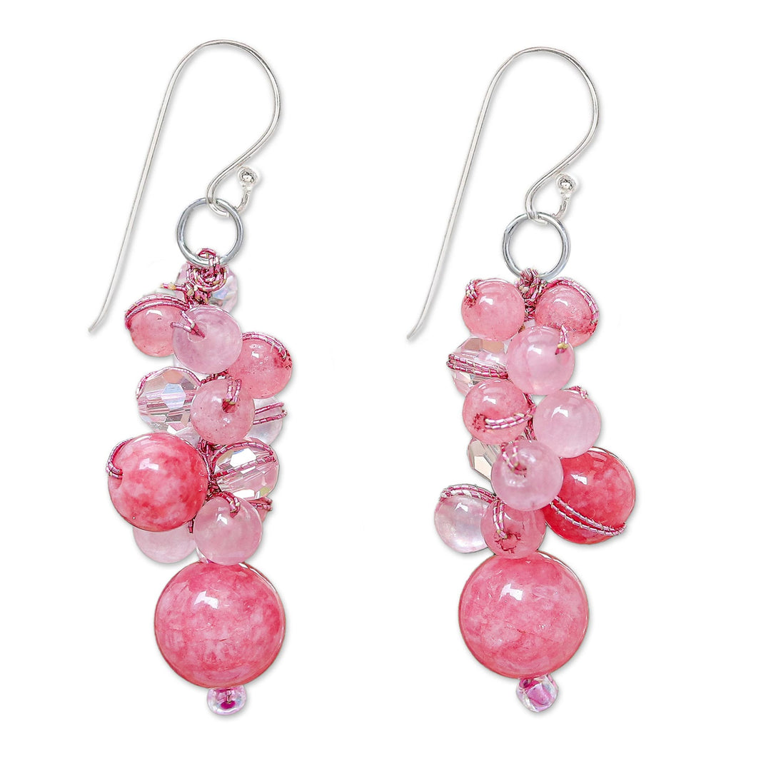 Pink Quartz and Glass Bead Dangle Earrings - Bubble Tea in Pink