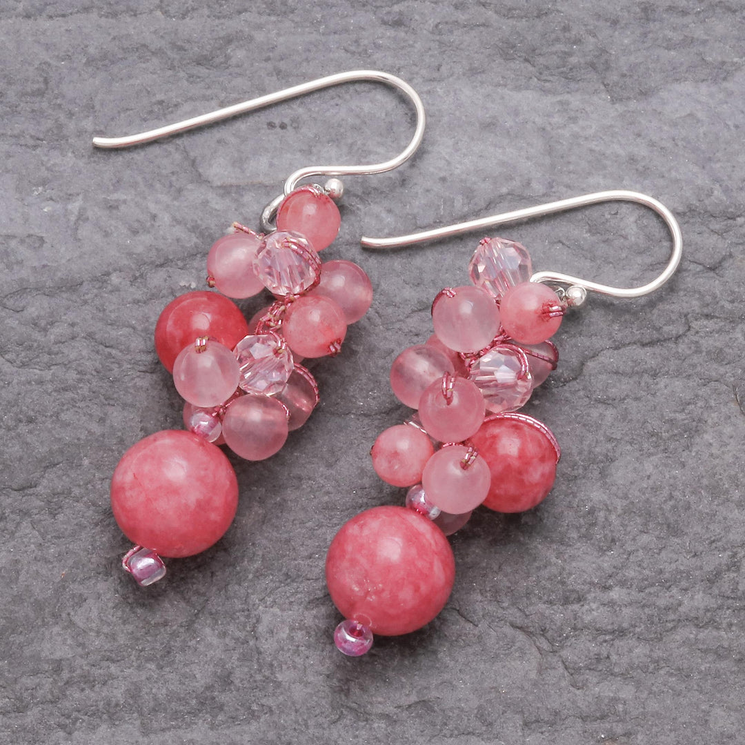 Pink Quartz and Glass Bead Dangle Earrings - Bubble Tea in Pink