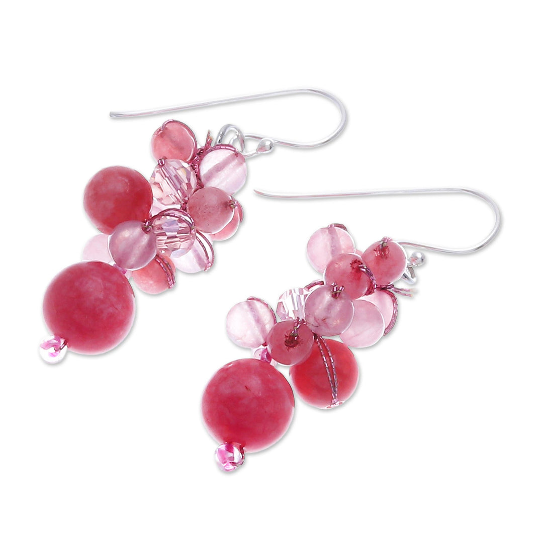 Pink Quartz and Glass Bead Dangle Earrings - Bubble Tea in Pink