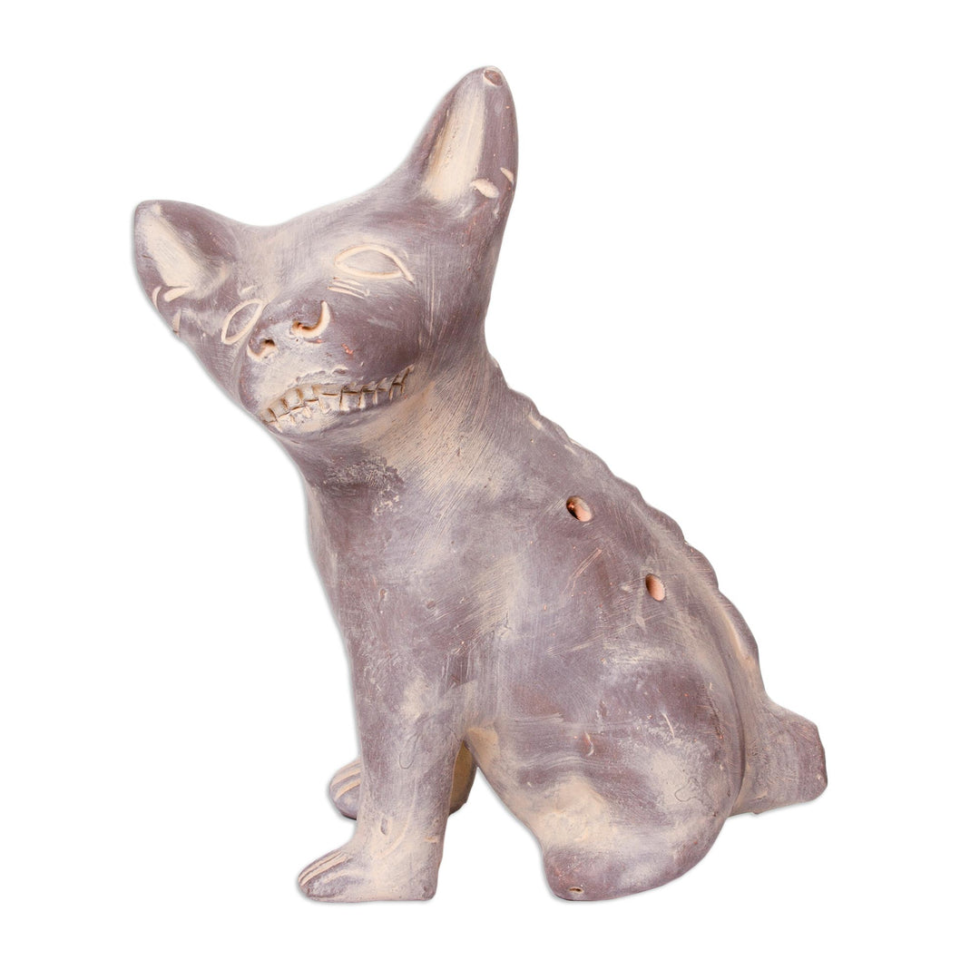 Western Mexico Pre-Hispanic Ceramic Grey Dog Ocarina Flute - Grey Aztec Puppy