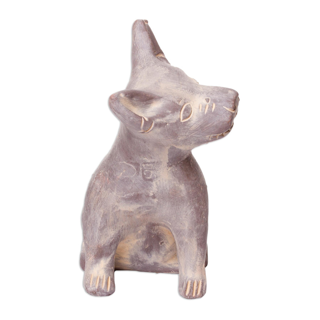 Western Mexico Pre-Hispanic Ceramic Grey Dog Ocarina Flute - Grey Aztec Puppy