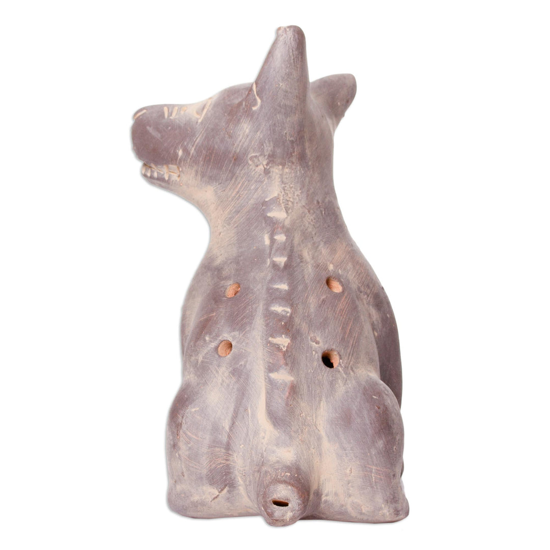 Western Mexico Pre-Hispanic Ceramic Grey Dog Ocarina Flute - Grey Aztec Puppy