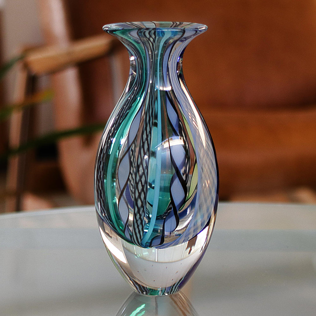 Collectible Handblown Murano Inspired Art Vase - Colors of Rio