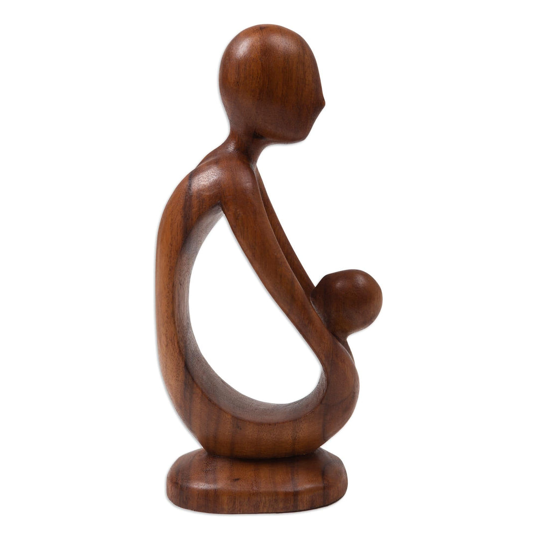 Father and Child Suar Wood Statuette from Bali - Father's Love