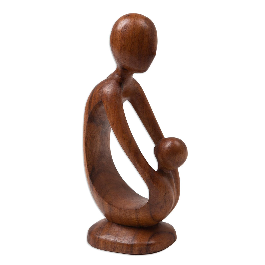 Father and Child Suar Wood Statuette from Bali - Father's Love
