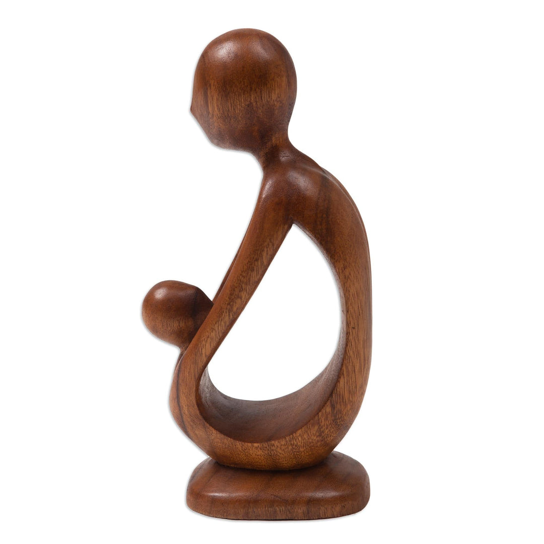 Father and Child Suar Wood Statuette from Bali - Father's Love