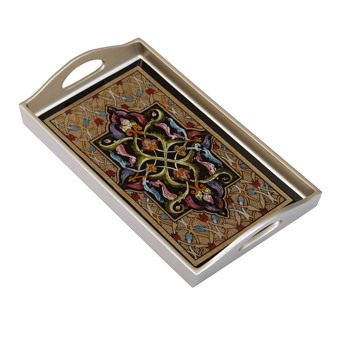 Handcrafted Reverse-Painted Glass Tray - Royal Silver