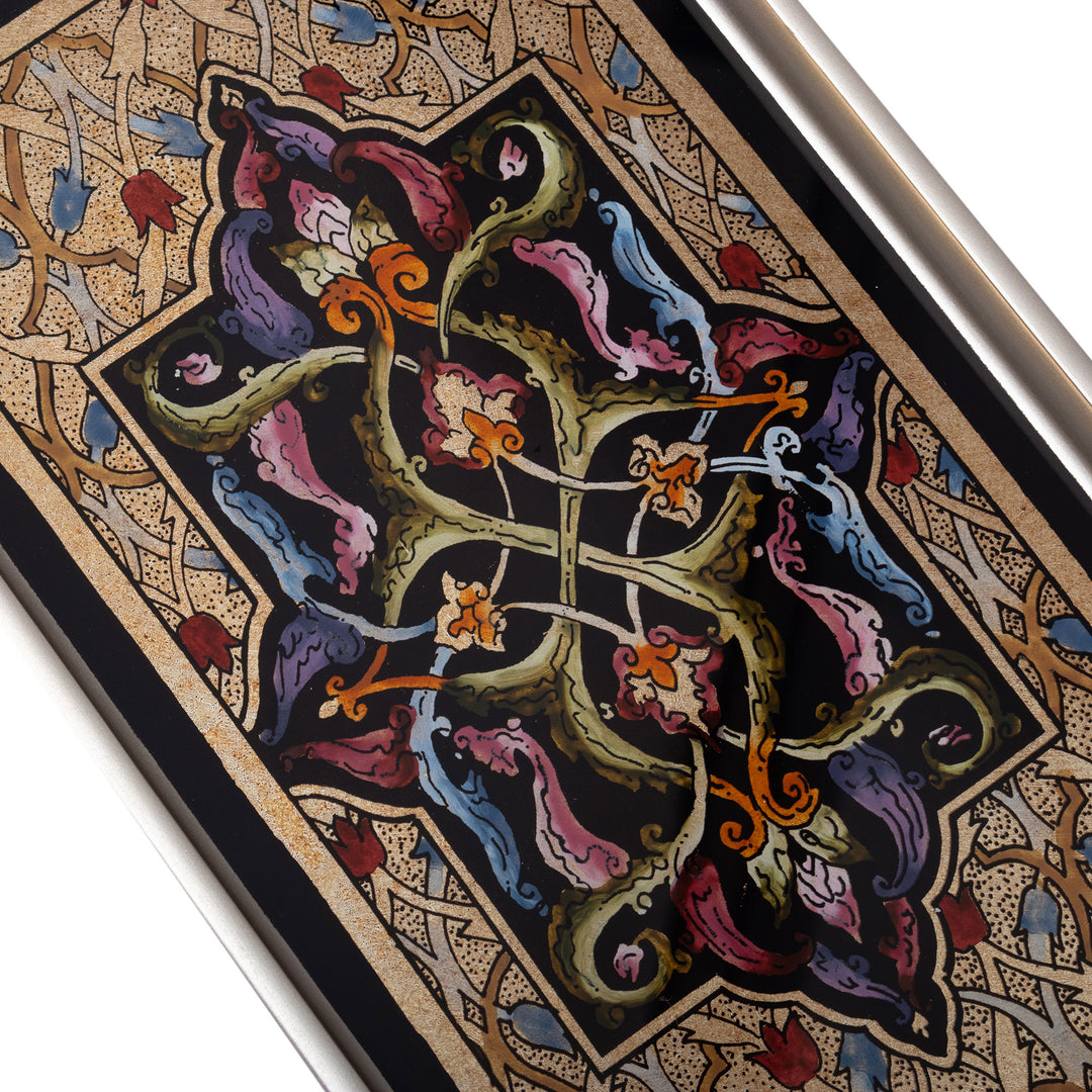 Handcrafted Reverse-Painted Glass Tray - Royal Silver