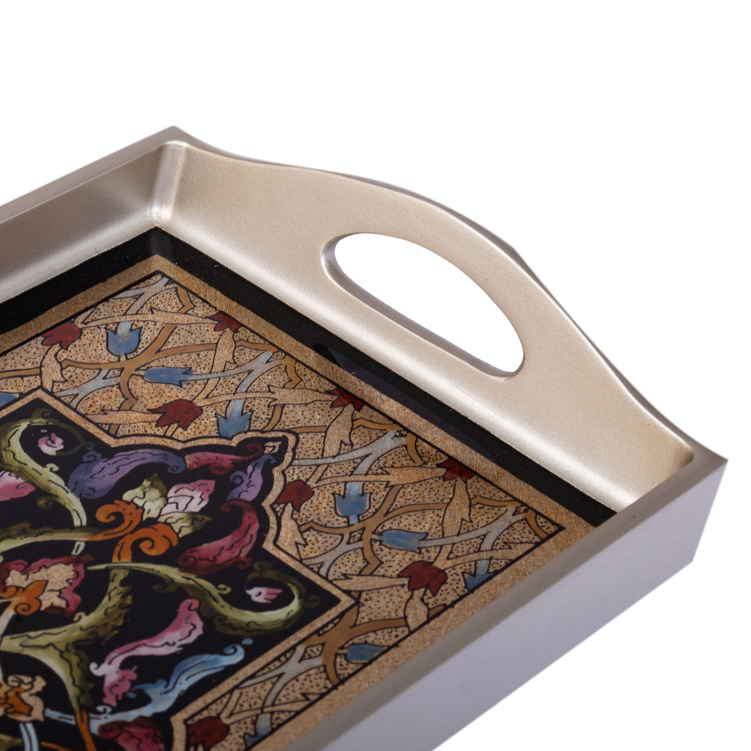 Handcrafted Reverse-Painted Glass Tray - Royal Silver