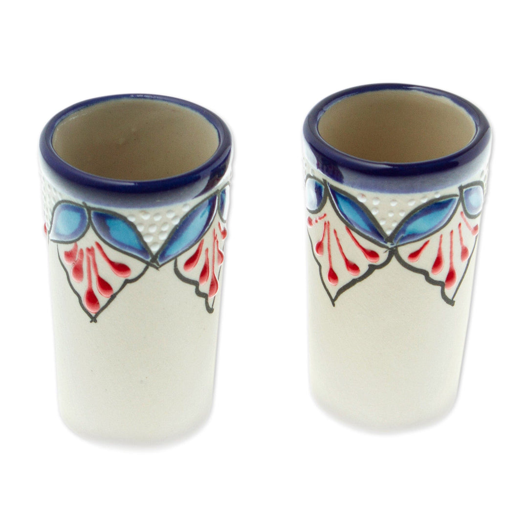 Handcrafted Talavera-Style Tequila Cups (Pair) - Hidalgo Flourish