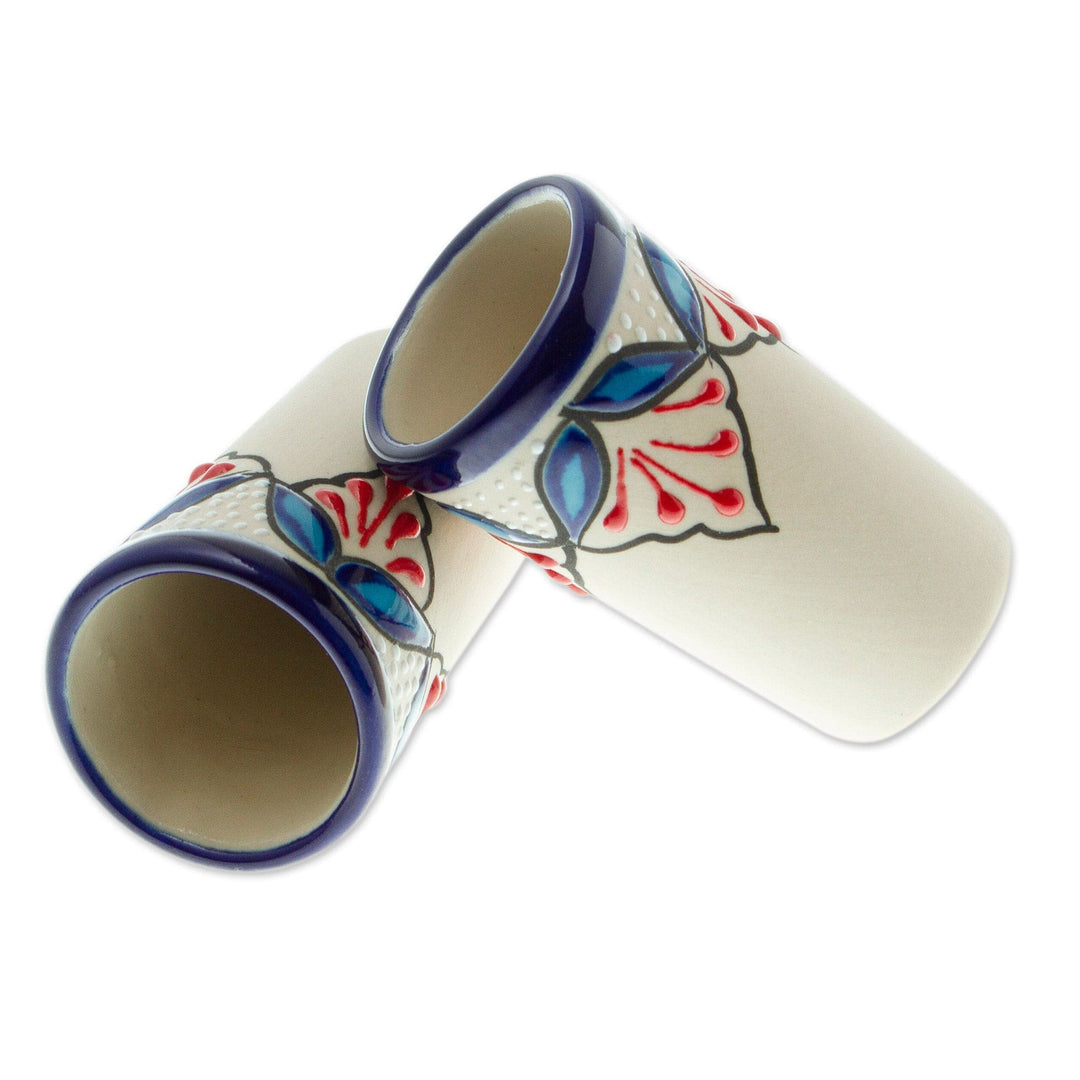 Handcrafted Talavera-Style Tequila Cups (Pair) - Hidalgo Flourish