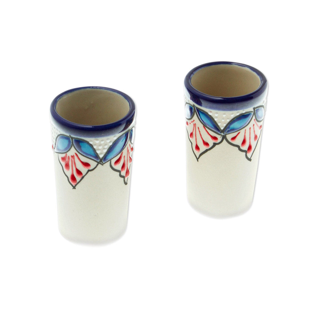 Handcrafted Talavera-Style Tequila Cups (Pair) - Hidalgo Flourish