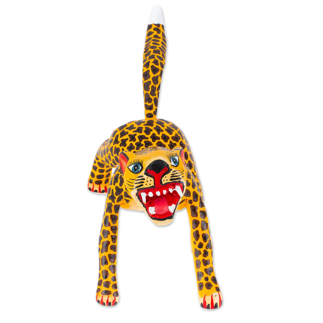 Handmade Wooden Alebrije Statuette - Fierce Jaguar