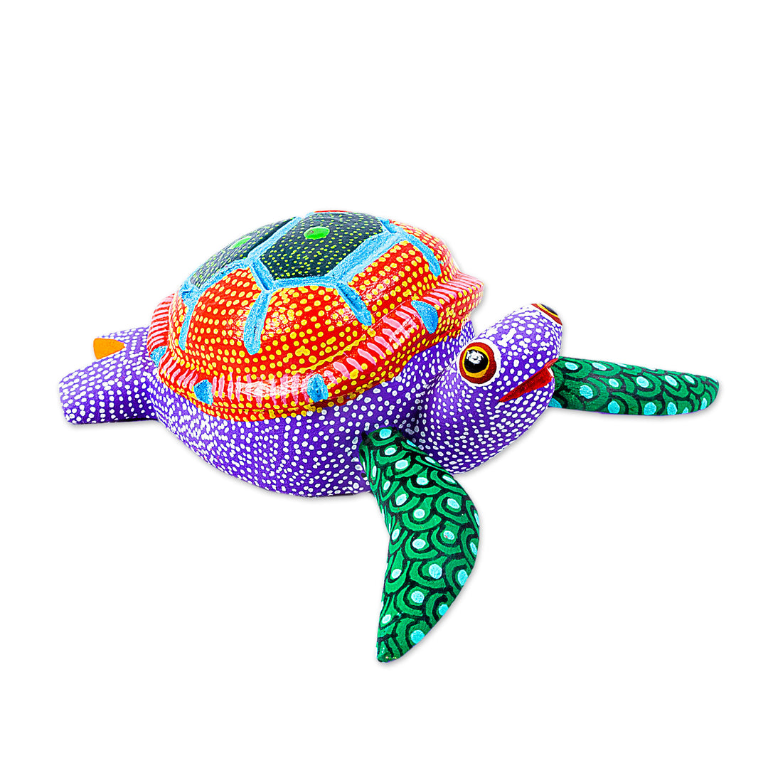 Handcrafted Copal Wood Alebrije - Lilac Turtle