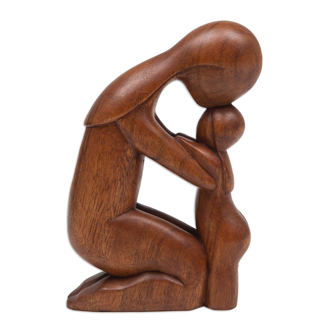 Hand Carved Mother and Child Wood Statuette - Lucky Daughter