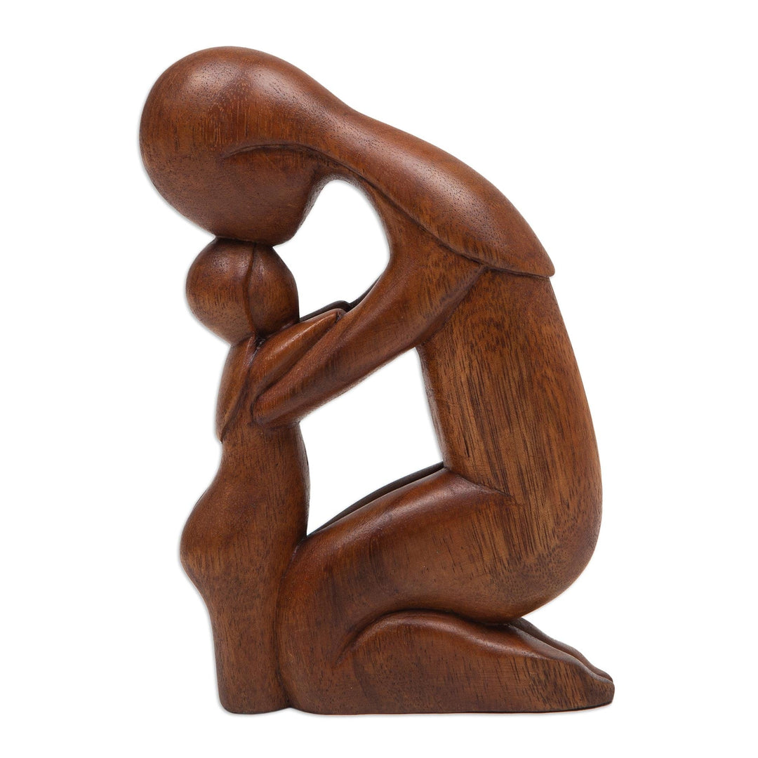 Hand Carved Mother and Child Wood Statuette - Lucky Daughter