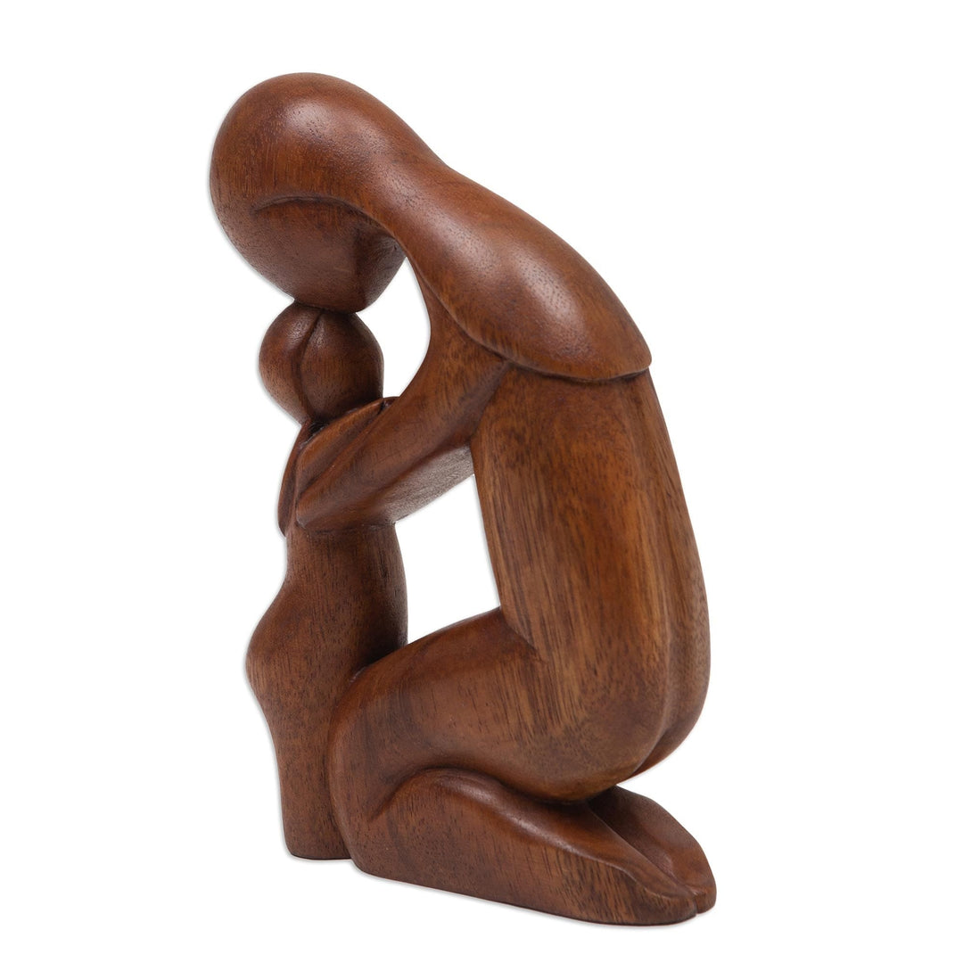Hand Carved Mother and Child Wood Statuette - Lucky Daughter