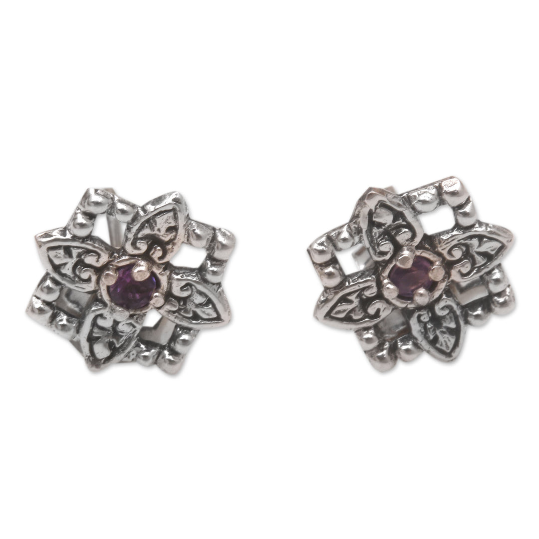 Hand Made Amethyst Stud Earrings with Chakra Motif - Twin Chakra
