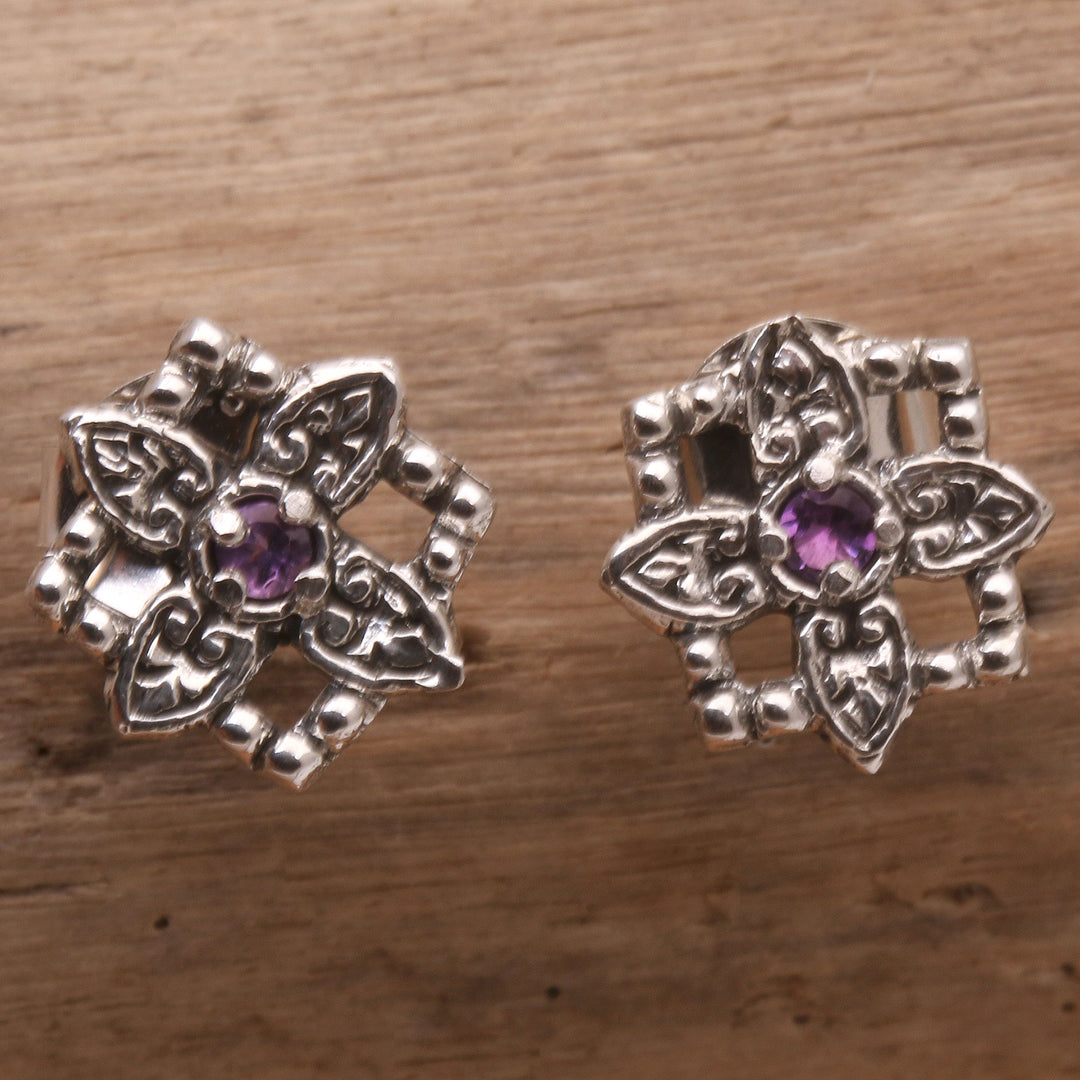 Hand Made Amethyst Stud Earrings with Chakra Motif - Twin Chakra