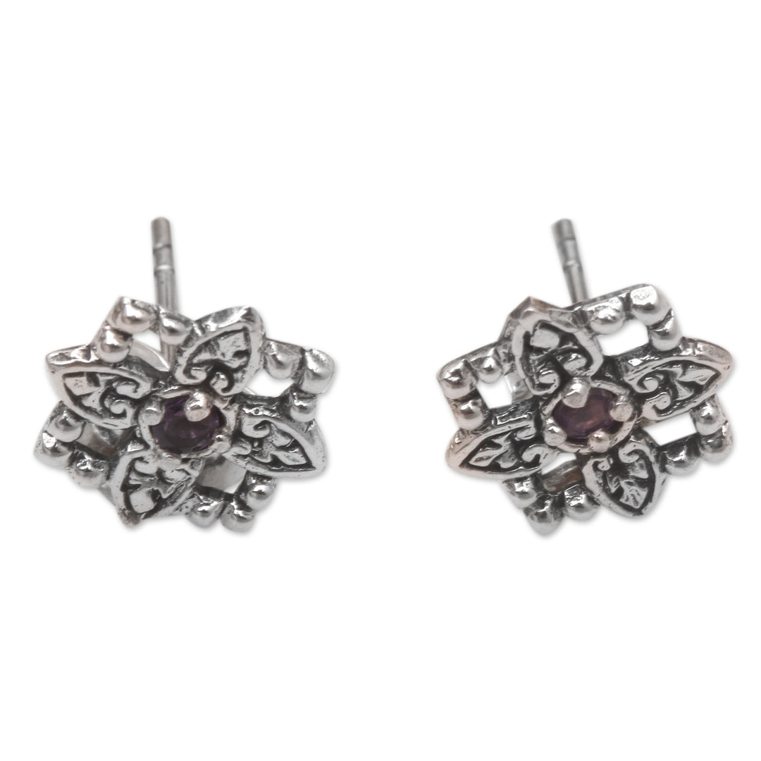 Hand Made Amethyst Stud Earrings with Chakra Motif - Twin Chakra
