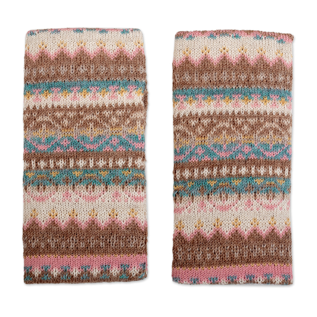 Fingerless Mitts Knitted from 100% Alpaca in Peru - Tan Pastels