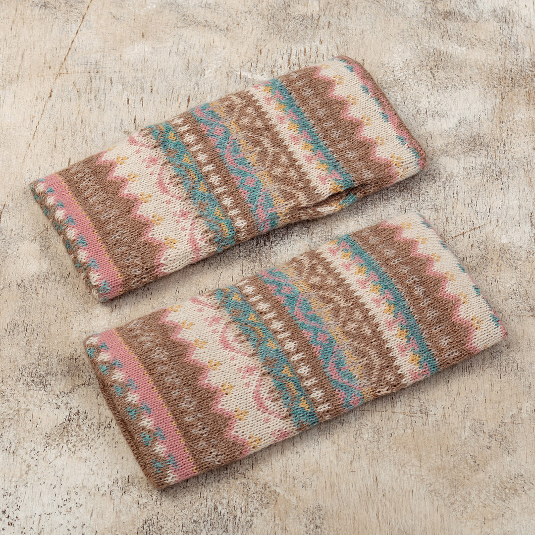 Fingerless Mitts Knitted from 100% Alpaca in Peru - Tan Pastels