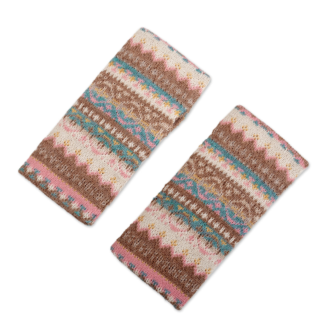 Fingerless Mitts Knitted from 100% Alpaca in Peru - Tan Pastels
