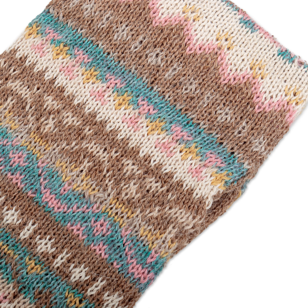 Fingerless Mitts Knitted from 100% Alpaca in Peru - Tan Pastels
