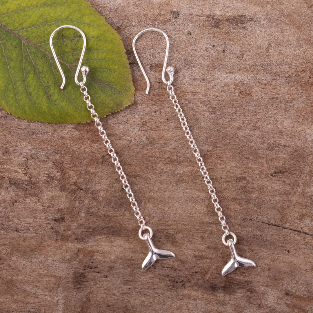Artisan Sterling Silver Earrings from Mexico - Dolphin Tail