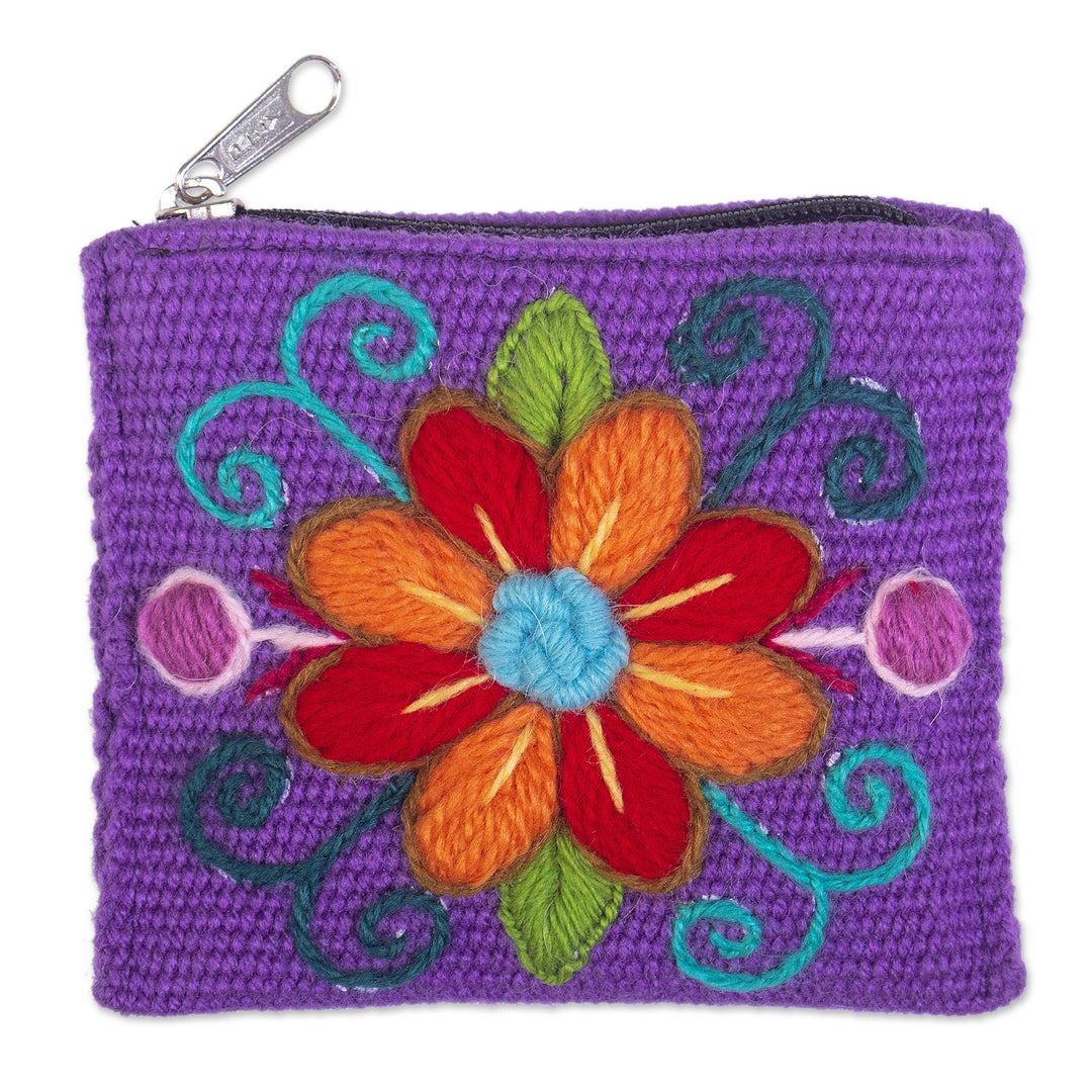 Handcrafted Coin Purse from Peru - Floral Keeper in Lilac