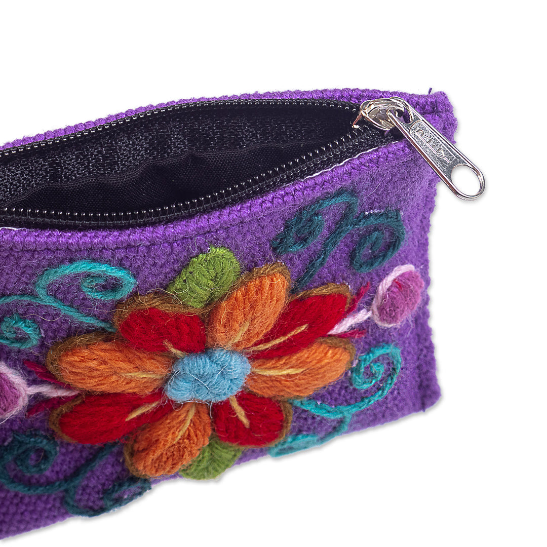 Handcrafted Coin Purse from Peru - Floral Keeper in Lilac