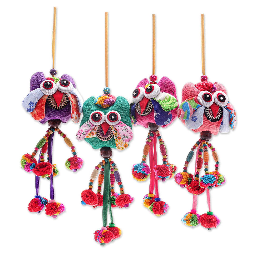 Handcrafted Cotton-Blend Owl Ornaments (Set of 4) - Pretty Owl