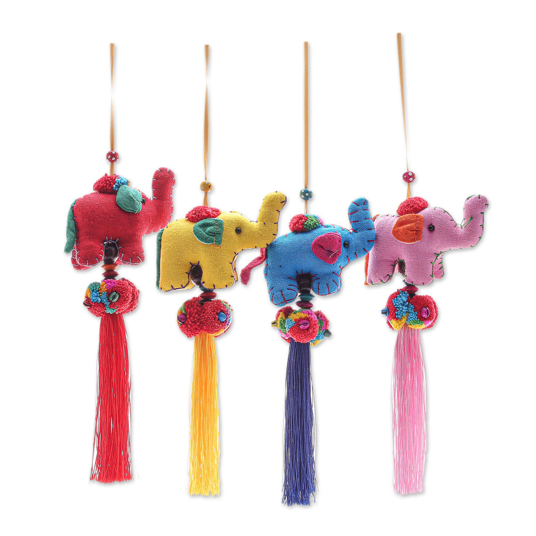 Handcrafted Cotton Blend Elephant Ornaments (Set of 4) - Thai Parade