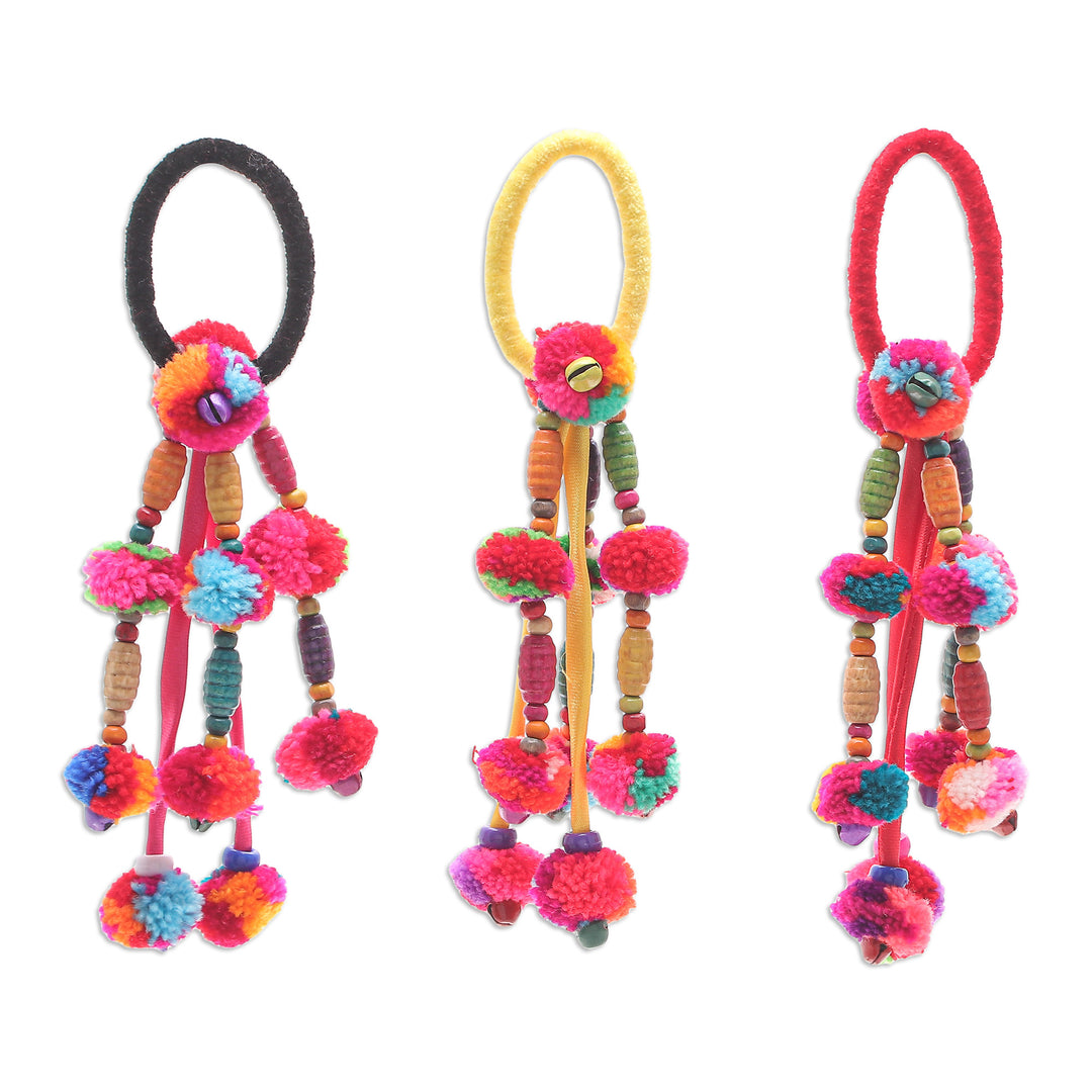 Hand Crafted Cotton-Blend Hair Scrunchies (Set of 3) - Tribal Beauty in Desert