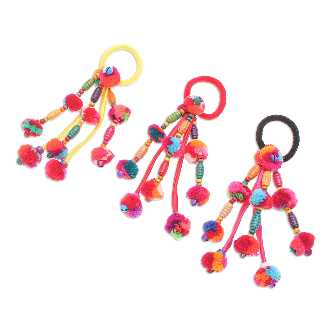 Hand Crafted Cotton-Blend Hair Scrunchies (Set of 3) - Tribal Beauty in Desert