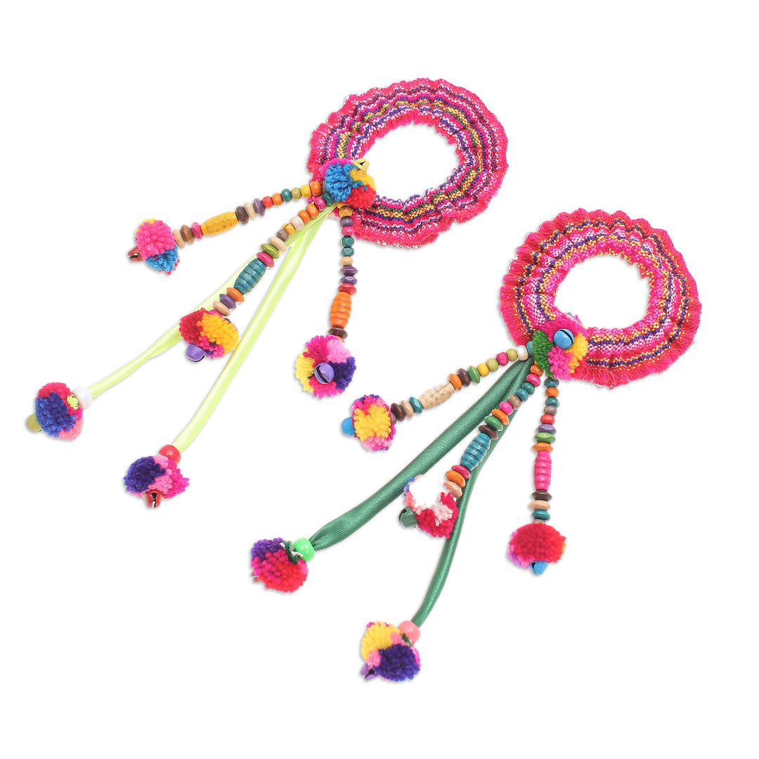 Artisan Crafted Cotton-Blend Hair Scrunchies (Pair) - Hmong Spirit in Green