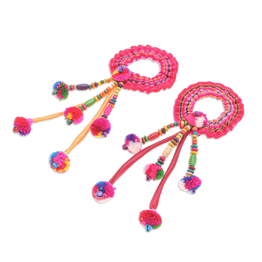 Hand Made Cotton-Blend Hair Scrunchies (Pair) - Hmong Spirit in Red-Orange