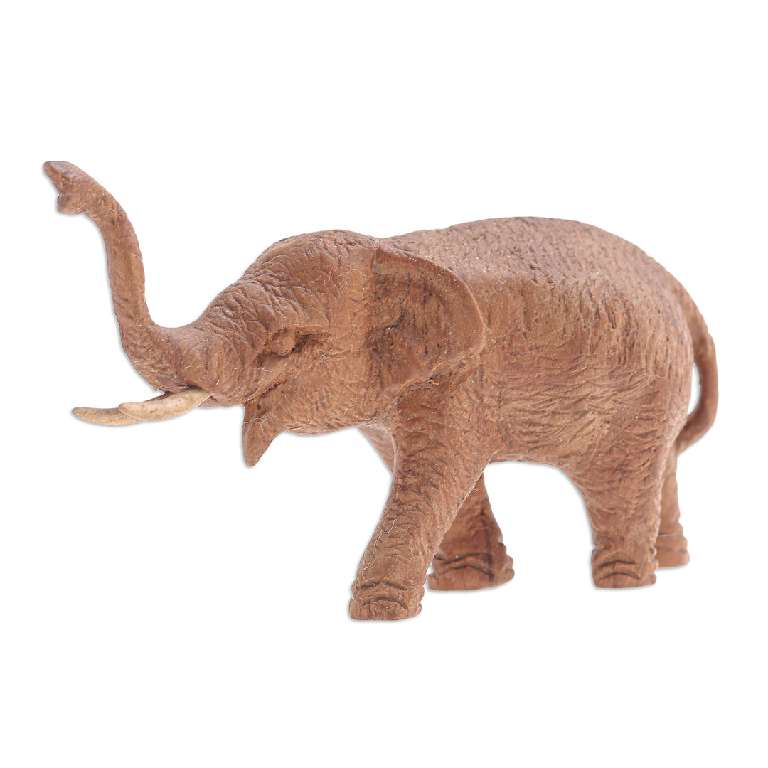 Thai Teak Wood Statuette with Elephant Motif - Elephant Amble