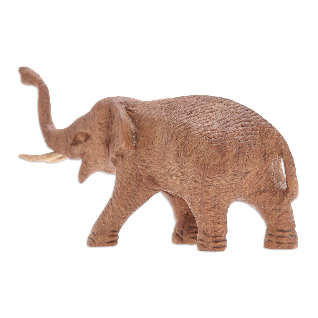 Thai Teak Wood Statuette with Elephant Motif - Elephant Amble