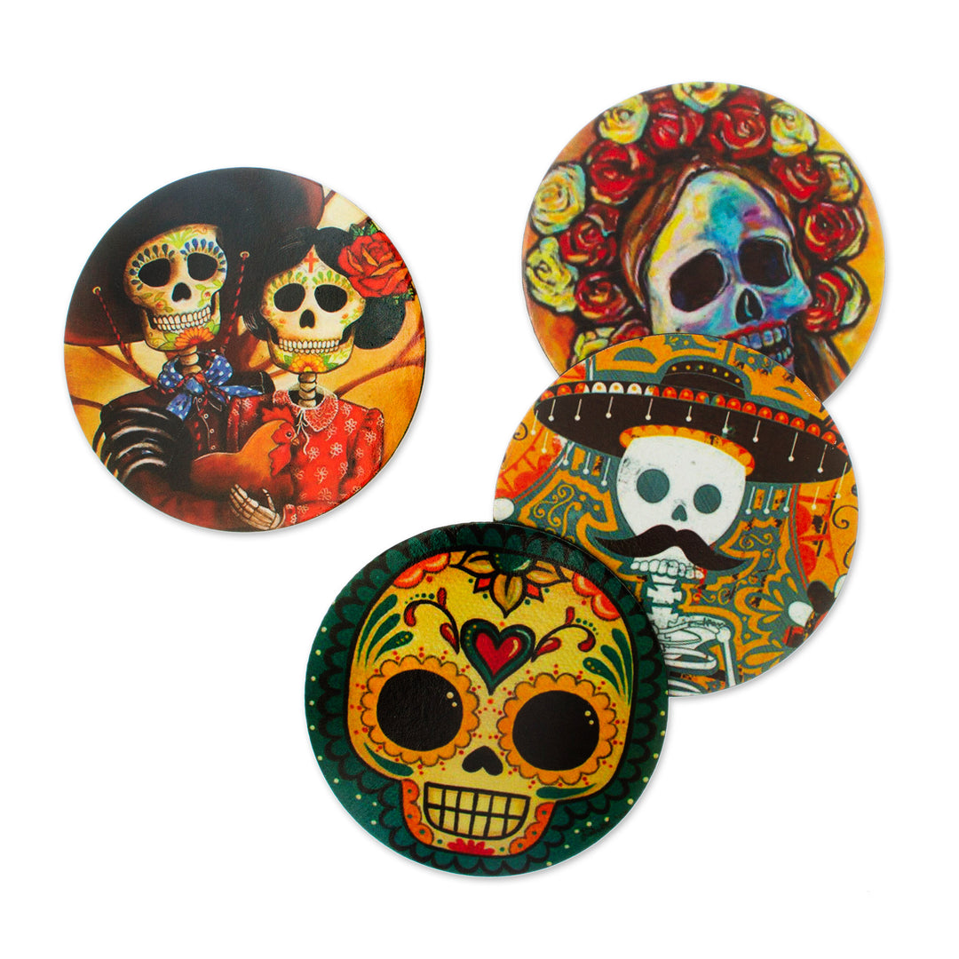 Day of the Dead Theme Decoupage Coasters (Set of 4) - Day of the Dead in Mexico