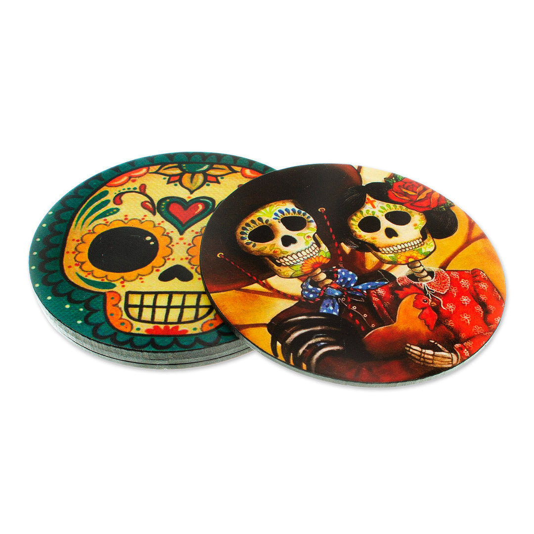 Day of the Dead Theme Decoupage Coasters (Set of 4) - Day of the Dead in Mexico