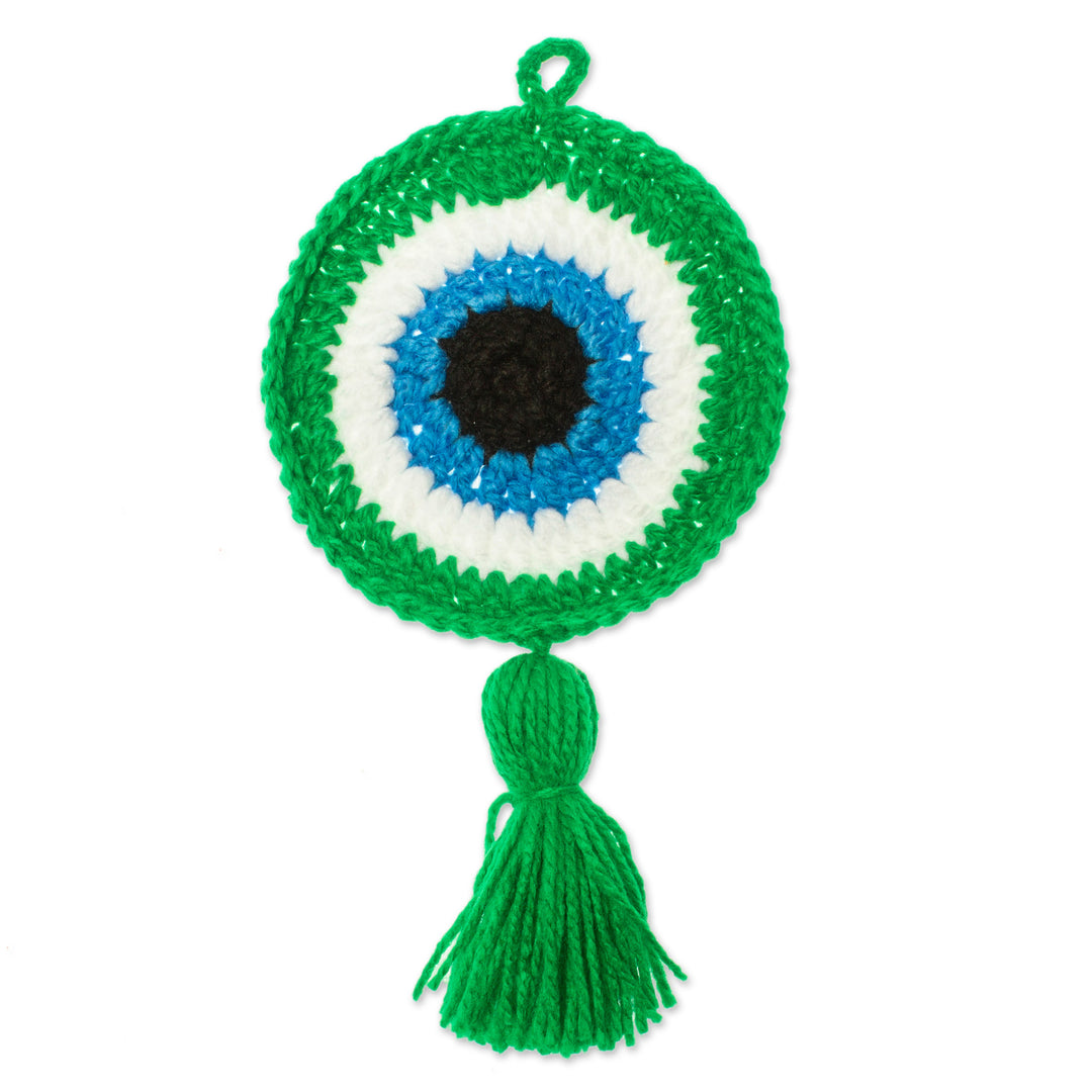 Hand Crocheted Evil Eye Accent - See No Evil in Green
