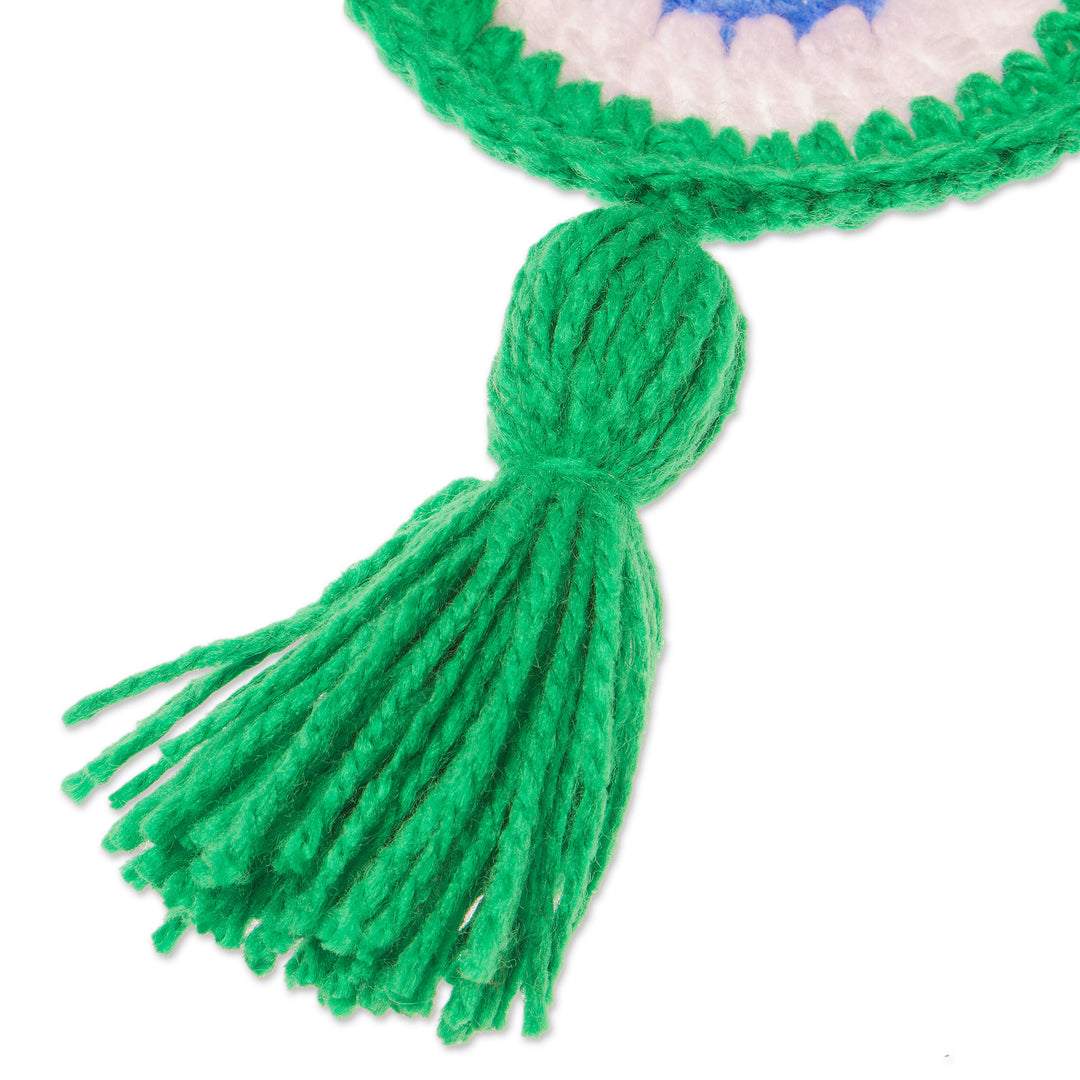 Hand Crocheted Evil Eye Accent - See No Evil in Green