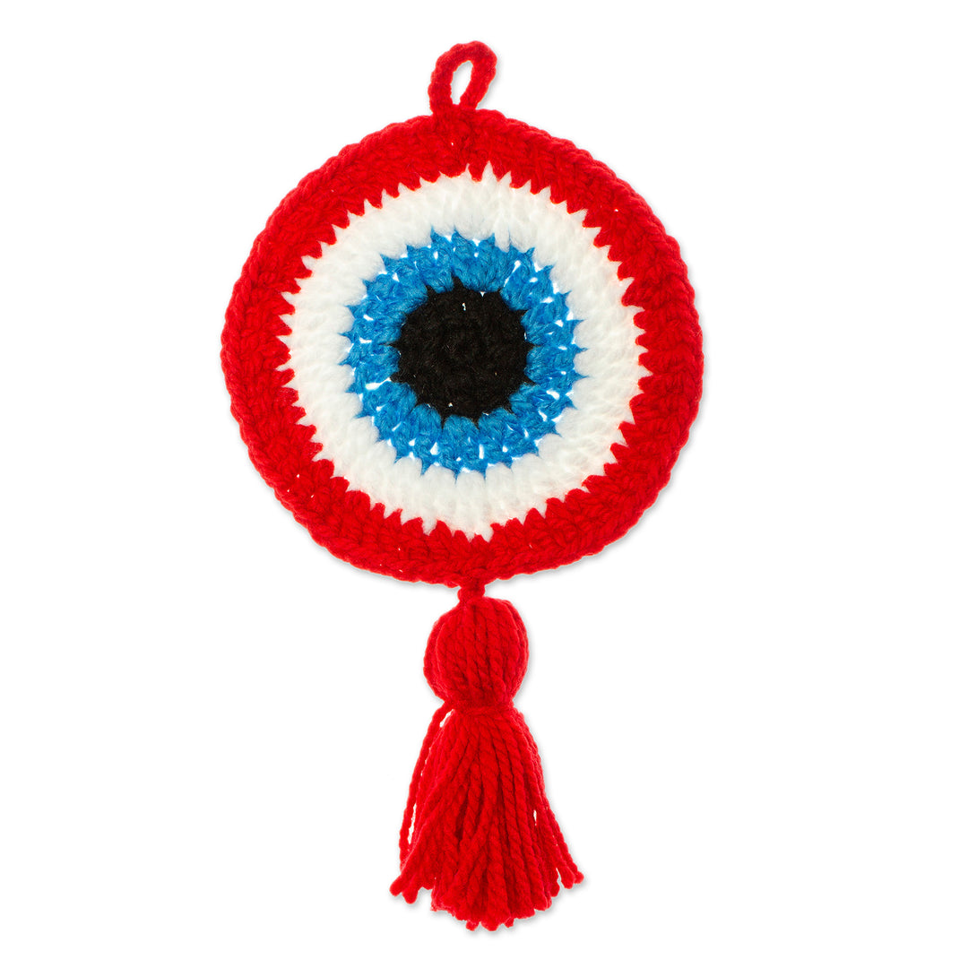 Artisan Crafted Crocheted Wall Accent - See No Evil in Red