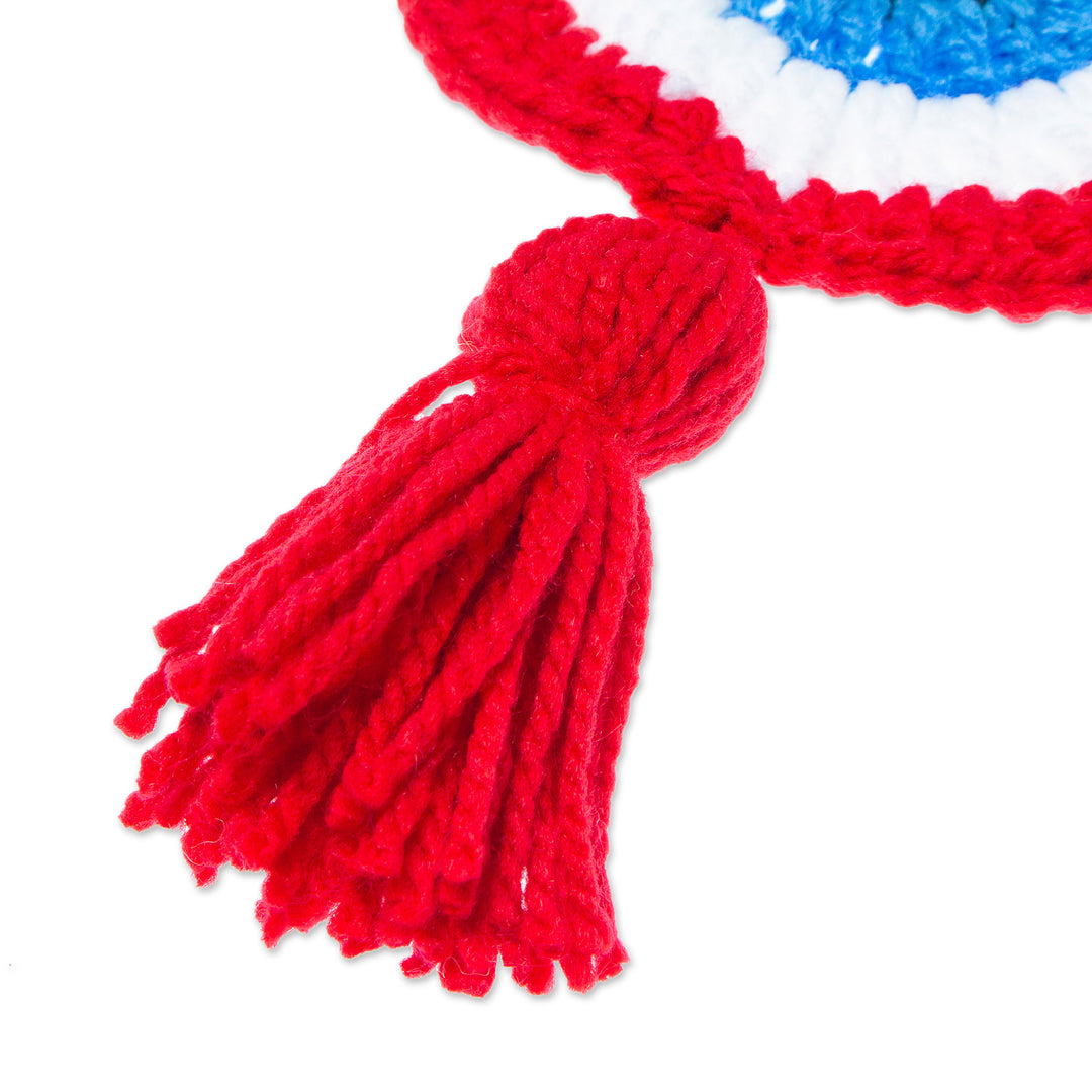 Artisan Crafted Crocheted Wall Accent - See No Evil in Red