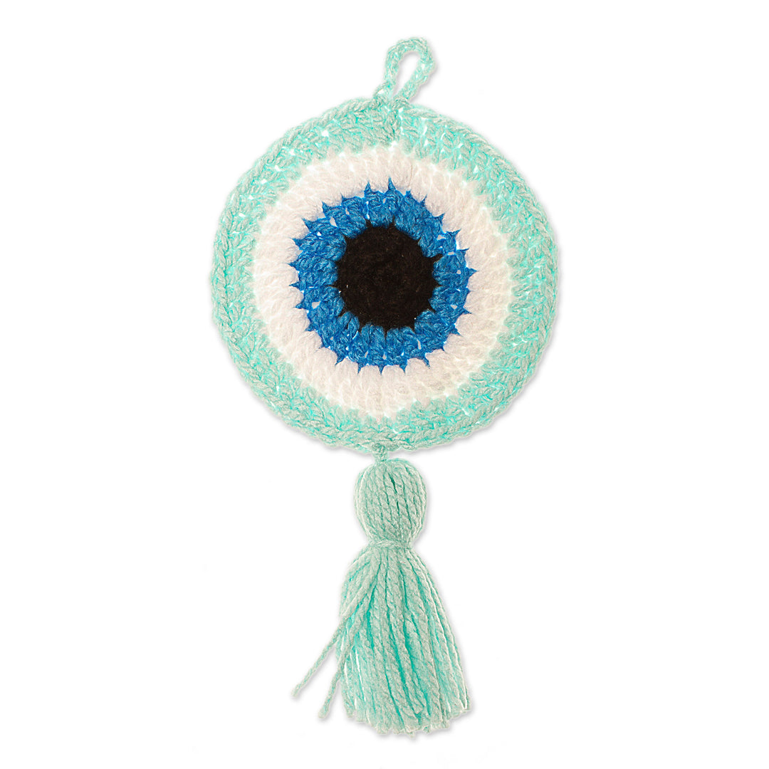 Handmade Evil Eye Talisman from Mexico - See No Evil in Aqua