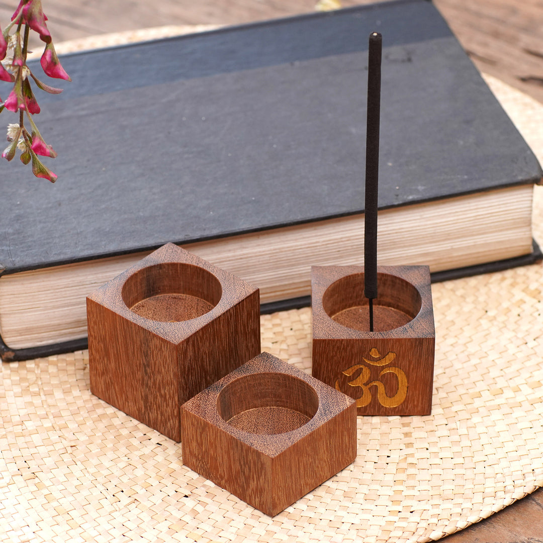 Hand Carved Ironwood Incense Holders (Set of 3) - Mystical Om
