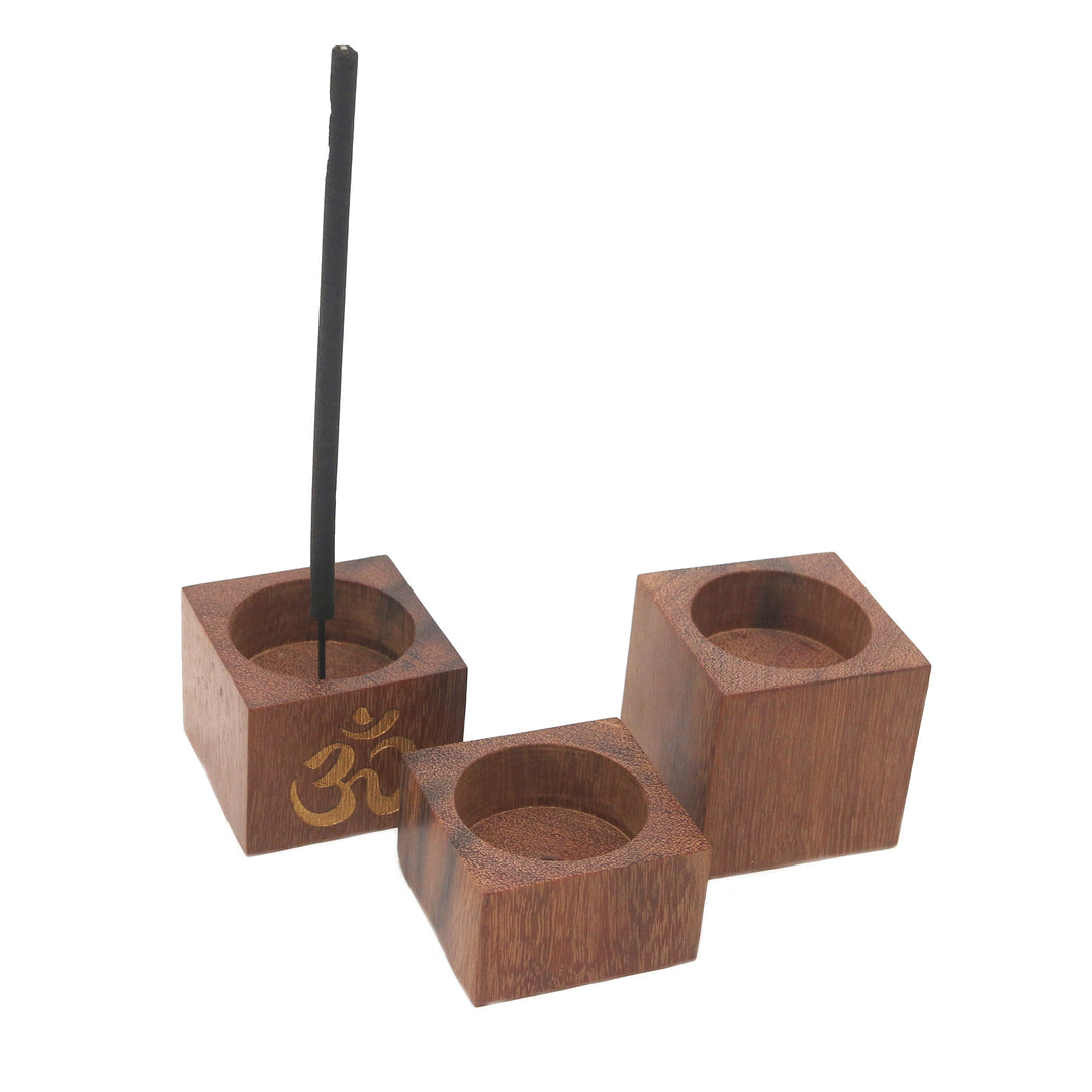 Hand Carved Ironwood Incense Holders (Set of 3) - Mystical Om